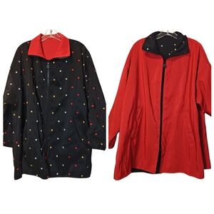 Mycra Pac Life Reversible Jacket Womens‎ S/M Black Red Polka Dot Swing Coat USA